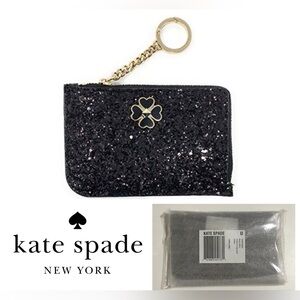 🆕KATE SPADE - NWT - BLACK SPARKLE GLITTER CARD HOLDER WALLET KEYCHAIN / FOB